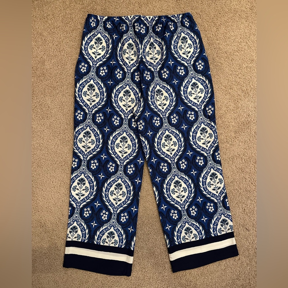 NWT H&M Wide Leg Pull on Blue White Pants XL